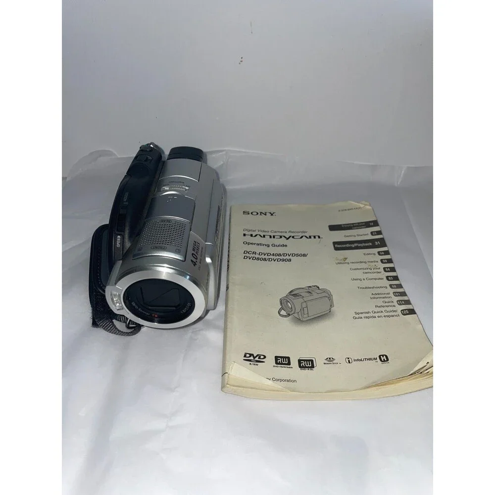 Sony Handycam DCR-DVD408 4MP Carl Zeiss + Battery Manual & Memory Stick